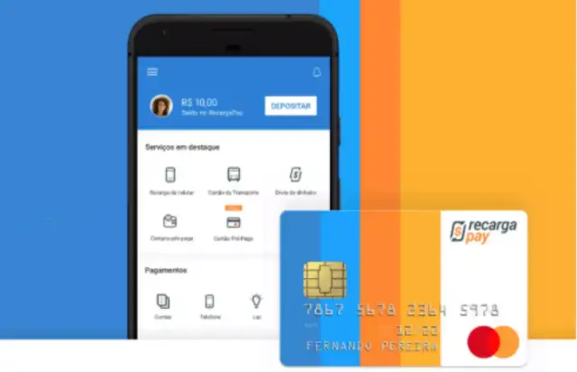 um celular com o aplicativo recargapay e o cartão Recargapay