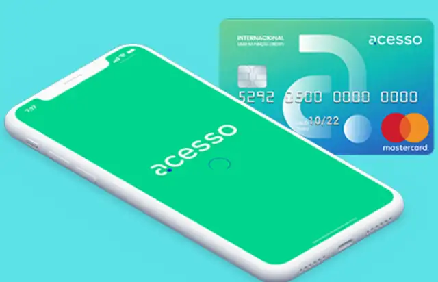um celular com o aplicativo acesso e o cartão acessocard