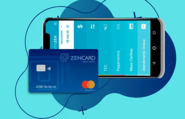 um celular com o aplicativo zencard e o cartão zencard