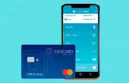 um celular com o aplicativo zencard e o cartão zencard
